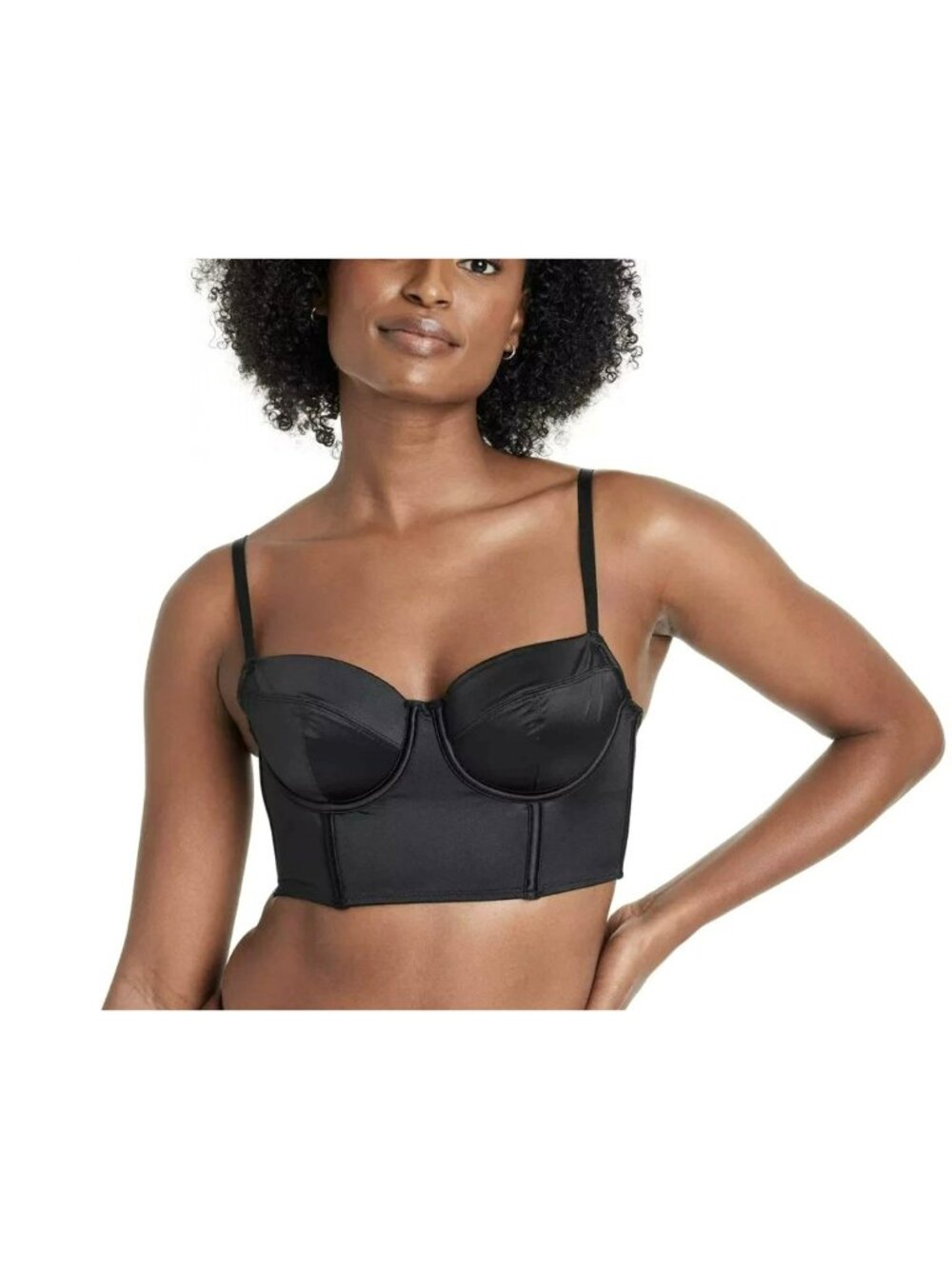Auden Black Satin Corset Longline Bra Size Medium New